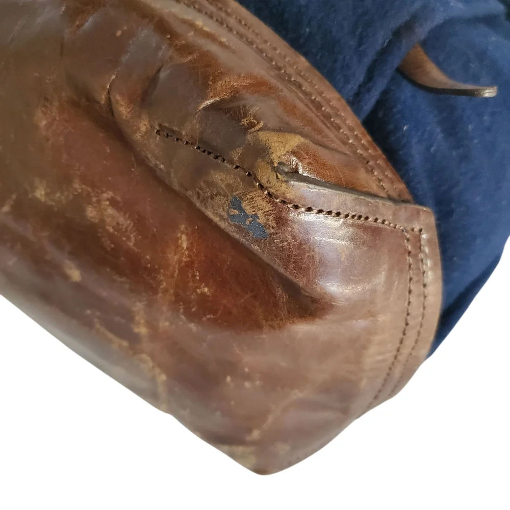 PROPERTY OF... Vintage‎ Navy Blue Wool Blend / Cognac Leather Men's Day Bag